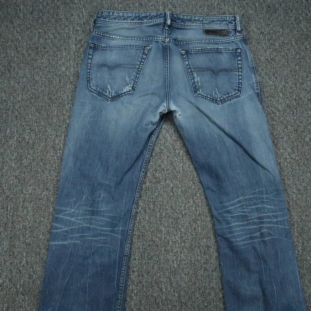 Diesel Jeans Mens 32x32 Blue New Fanker Slim Bootcut 5 Pocket Distressed *